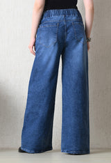 Bluewave Wide-Leg Jeans – Blue Wide-Leg Jeans Back View – Glossia Fashion