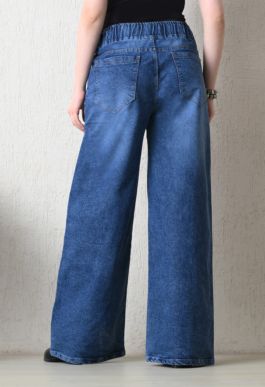 Bluewave Wide-Leg Jeans – Blue Wide-Leg Jeans Back View – Glossia Fashion