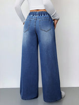 Cloud Feel High Waist Wide Denim – Blue Wide-Leg Jeans Back View – Glossia Fashion