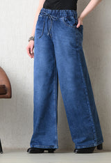 Bluewave Wide-Leg Jeans – Blue Wide-Leg Jeans Style View – Glossia Fashion