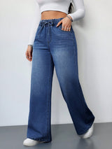 Cloud Feel High Waist Wide Denim – Blue Wide-Leg Jeans Style View – Glossia Fashion