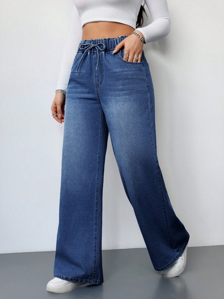 Cloud Feel High Waist Wide Denim – Blue Wide-Leg Jeans Style View – Glossia Fashion