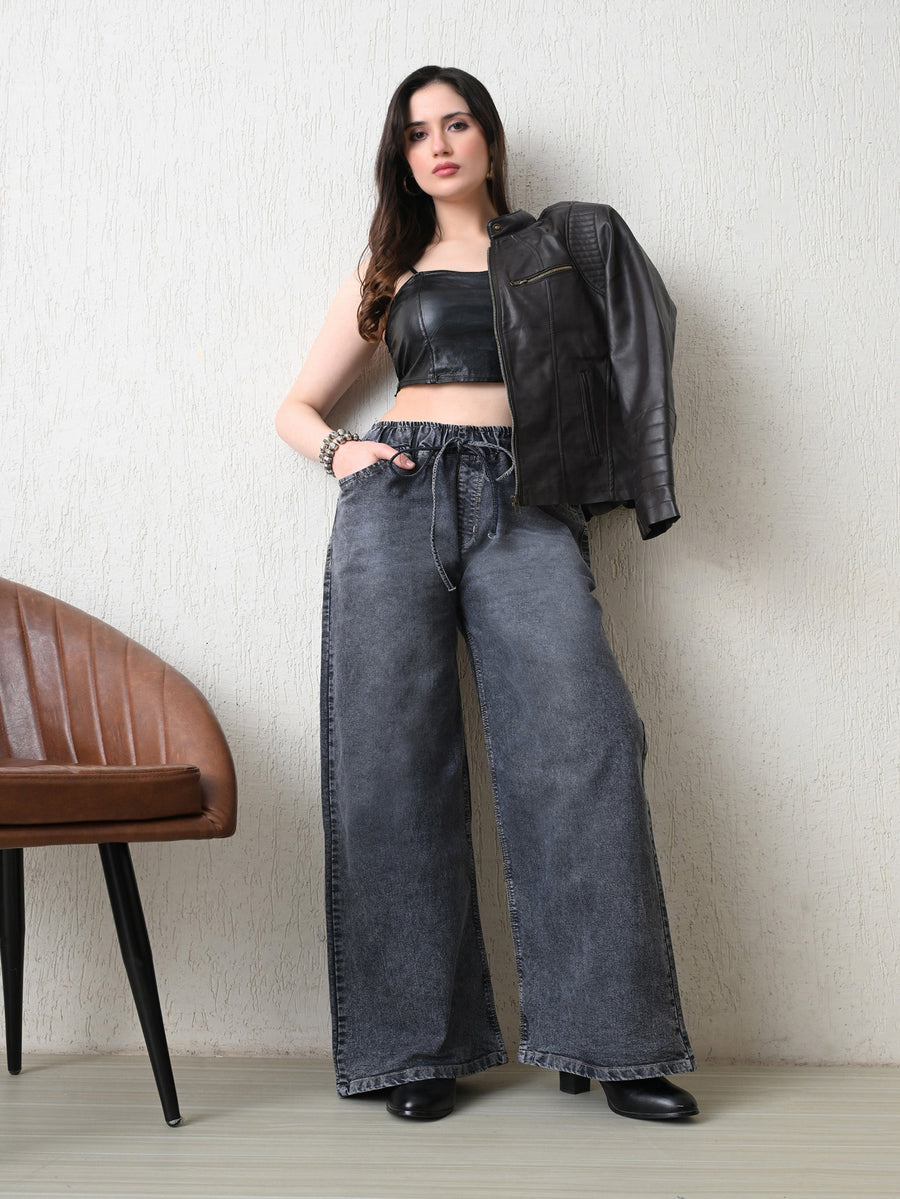 Soft Charcoal Flow Jeans – Charcoal Denim Jeans – Glossia Fashion