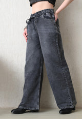 Soft Charcoal Flow Jeans – Charcoal Denim Jeans Side View – Glossia Fashion