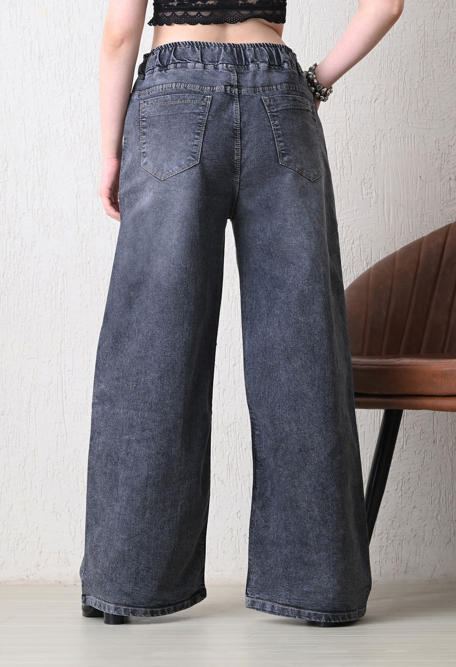 Soft Charcoal Flow Jeans – Charcoal Denim Jeans Back View – Glossia Fashion