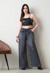 Soft Charcoal Flow Jeans – Charcoal Denim Jeans Style View – Glossia Fashion