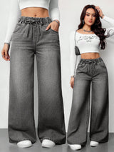 Ash Drift Wide-Leg Denim – Grey Wide-Leg Jeans – Glossia Fashion