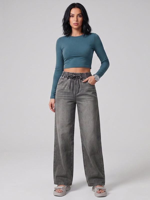 Soft Life Drawstring Wide Legs – Grey