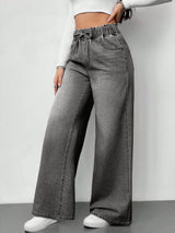 Ash Drift Wide-Leg Denim – Grey Wide-Leg Jeans Side View – Glossia Fashion