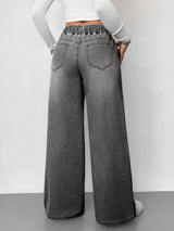 Ash Drift Wide-Leg Denim – Grey Wide-Leg Jeans Back View – Glossia Fashion