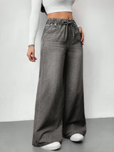Ash Drift Wide-Leg Denim – Grey Wide-Leg Jeans Detail View – Glossia Fashion
