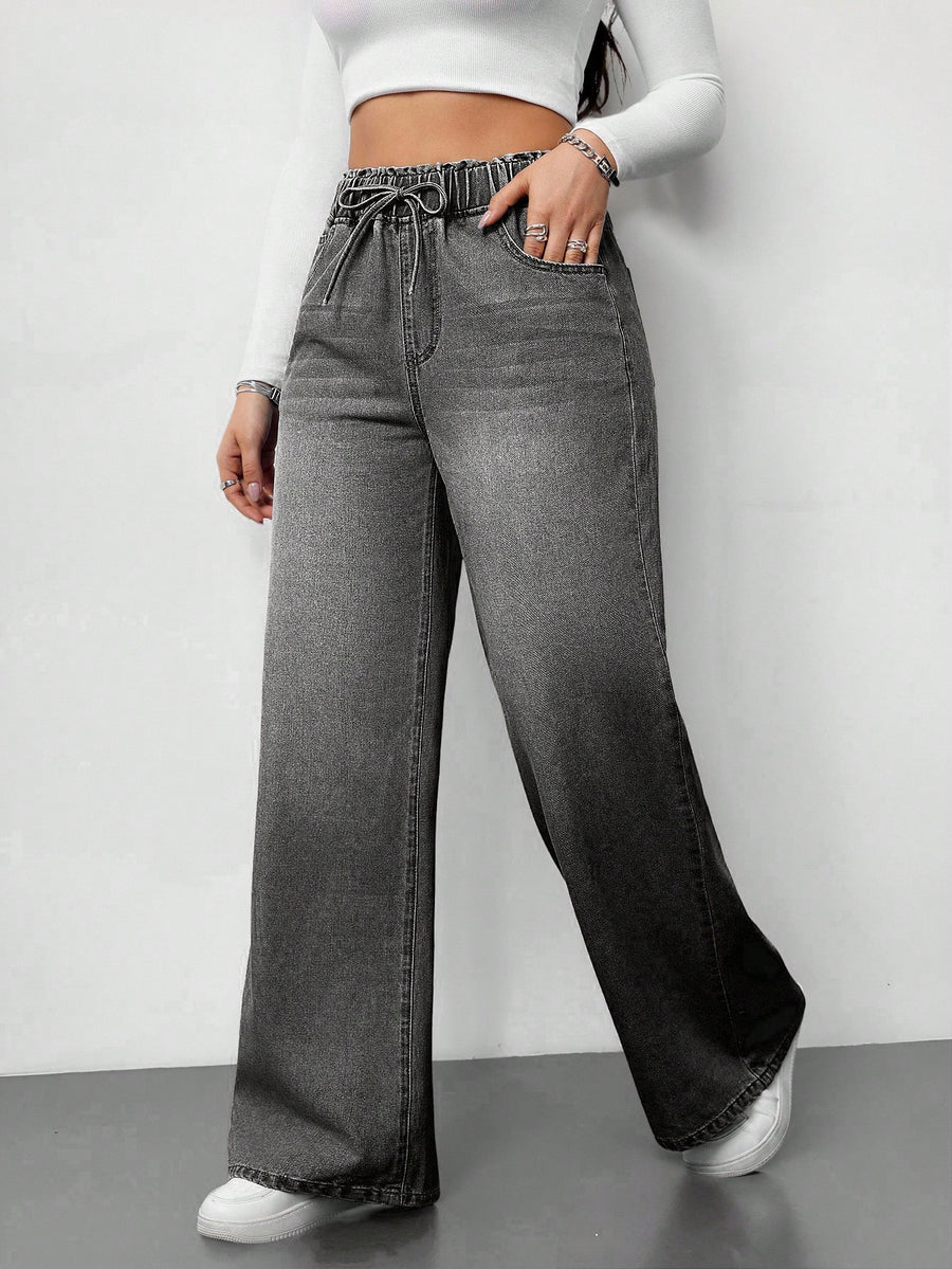 Ash Drift Wide-Leg Denim – Grey Wide-Leg Jeans Style View – Glossia Fashion