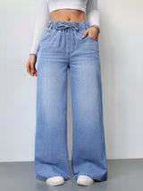 Arctic Blue Ease Wide-Leg Denim – Light Blue Wide-Leg Jeans Front View – Glossia Fashion