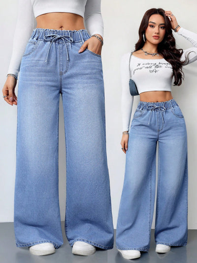 Arctic Blue Ease Wide-Leg Denim – Light Blue Wide-Leg Jeans – Glossia Fashion