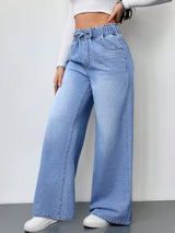 Arctic Blue Ease Wide-Leg Denim – Light Blue Wide-Leg Jeans Style View – Glossia Fashion