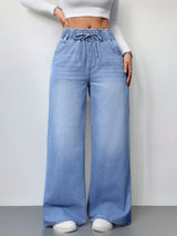 Arctic Blue Ease Wide-Leg Denim – Light Blue Wide-Leg Jeans Model View – Glossia Fashion