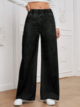 Shadowline Wide-Leg Denim – Black Wide-Leg Jeans Front View – Glossia Fashion