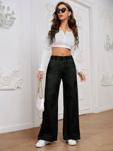 Shadowline Wide-Leg Denim – Black Wide-Leg Jeans – Glossia Fashion