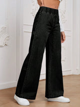 Shadowline Wide-Leg Denim – Black Wide-Leg Jeans Detail View – Glossia Fashion