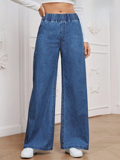 Blue Haven Wide Fit – Blue Wide-Leg Jeans Front View – Glossia Fashion