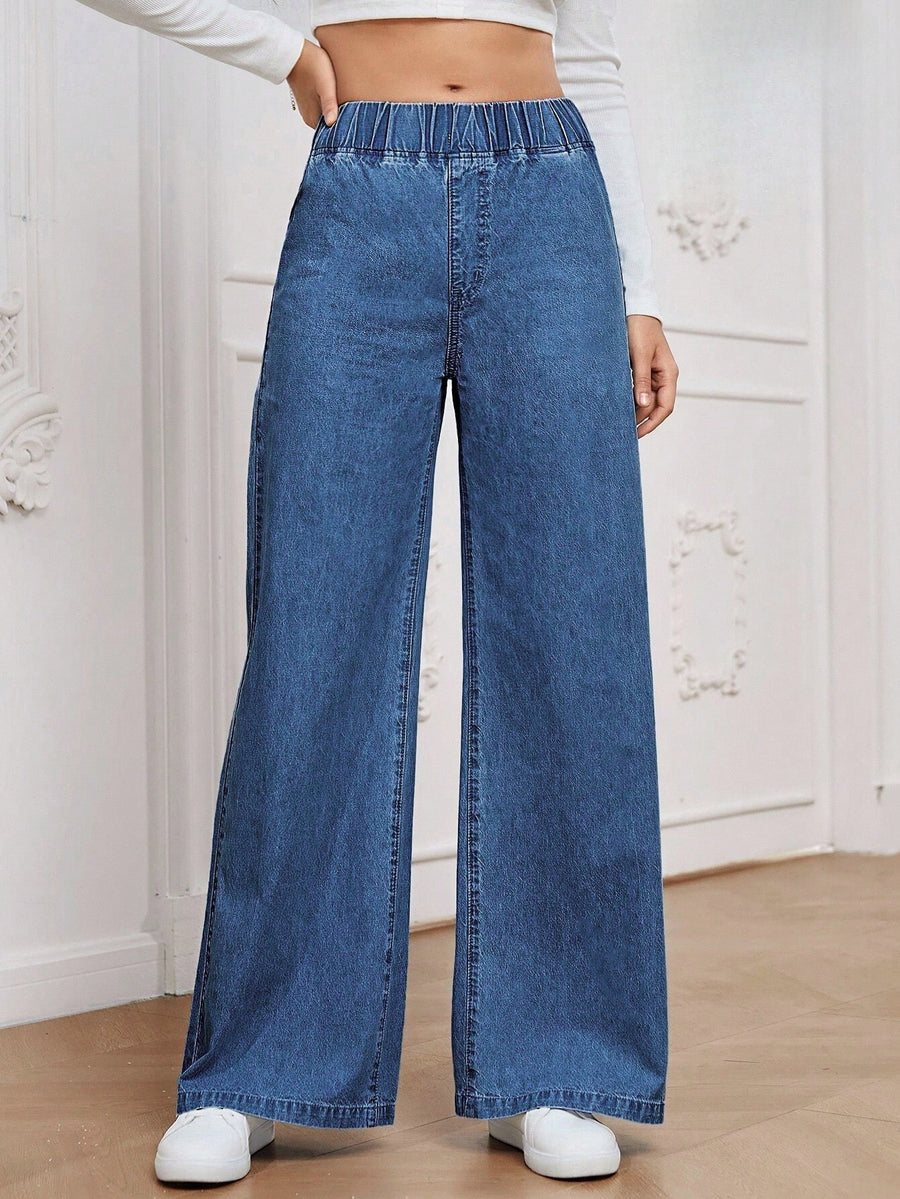 Blue Haven Wide Fit – Blue Wide-Leg Jeans Front View – Glossia Fashion