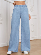 Pure Sky Pull-On Wide Denim – Light Blue Wide-Leg Jeans Front View – Glossia Fashion