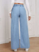 Pure Sky Pull-On Wide Denim – Light Blue Wide-Leg Jeans Side View – Glossia Fashion
