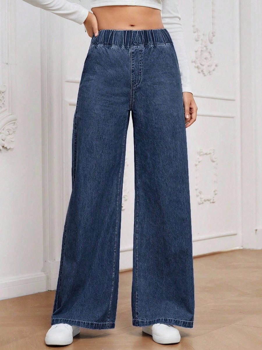 Deep Indigo Flow Jeans – Navy Blue Denim Jeans Front View – Glossia Fashion
