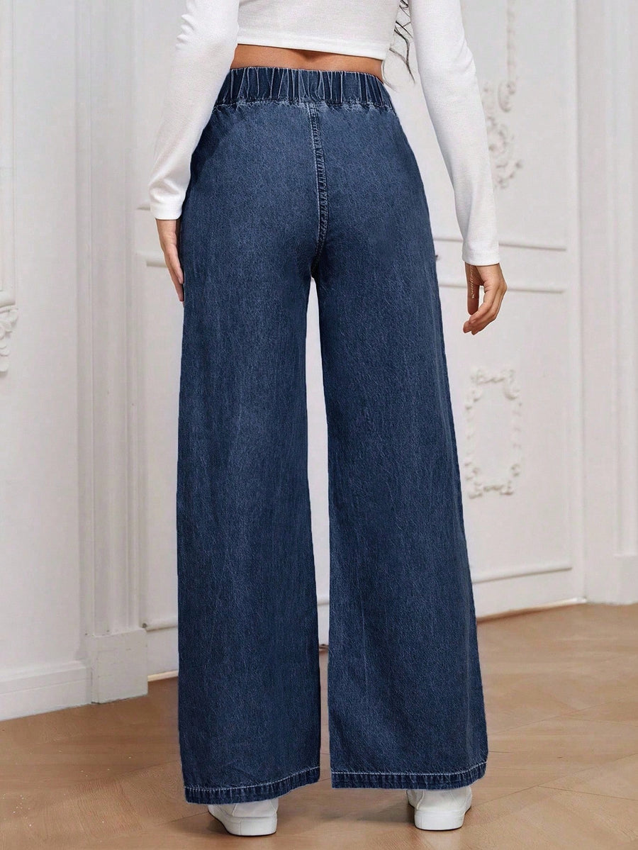 Deep Indigo Flow Jeans – Navy Blue Denim Jeans Side View – Glossia Fashion