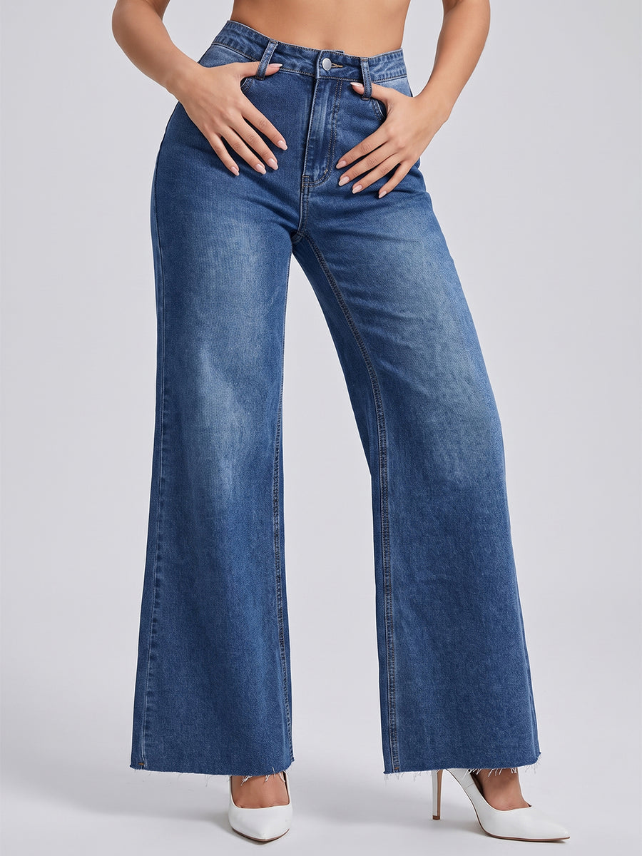 Raw Edge Romance Flared Wide Legs – Blue