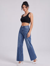 Raw Edge Romance Flared Wide Legs – Blue
