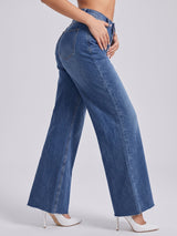 Raw Edge Romance Flared Wide Legs – Blue