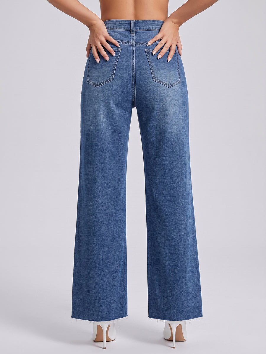 Raw Edge Romance Flared Wide Legs – Blue
