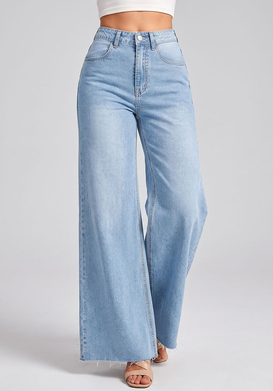 Raw Edge Romance Flared Wide Legs – Light Blue