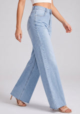 Raw Edge Romance Flared Wide Legs – Light Blue