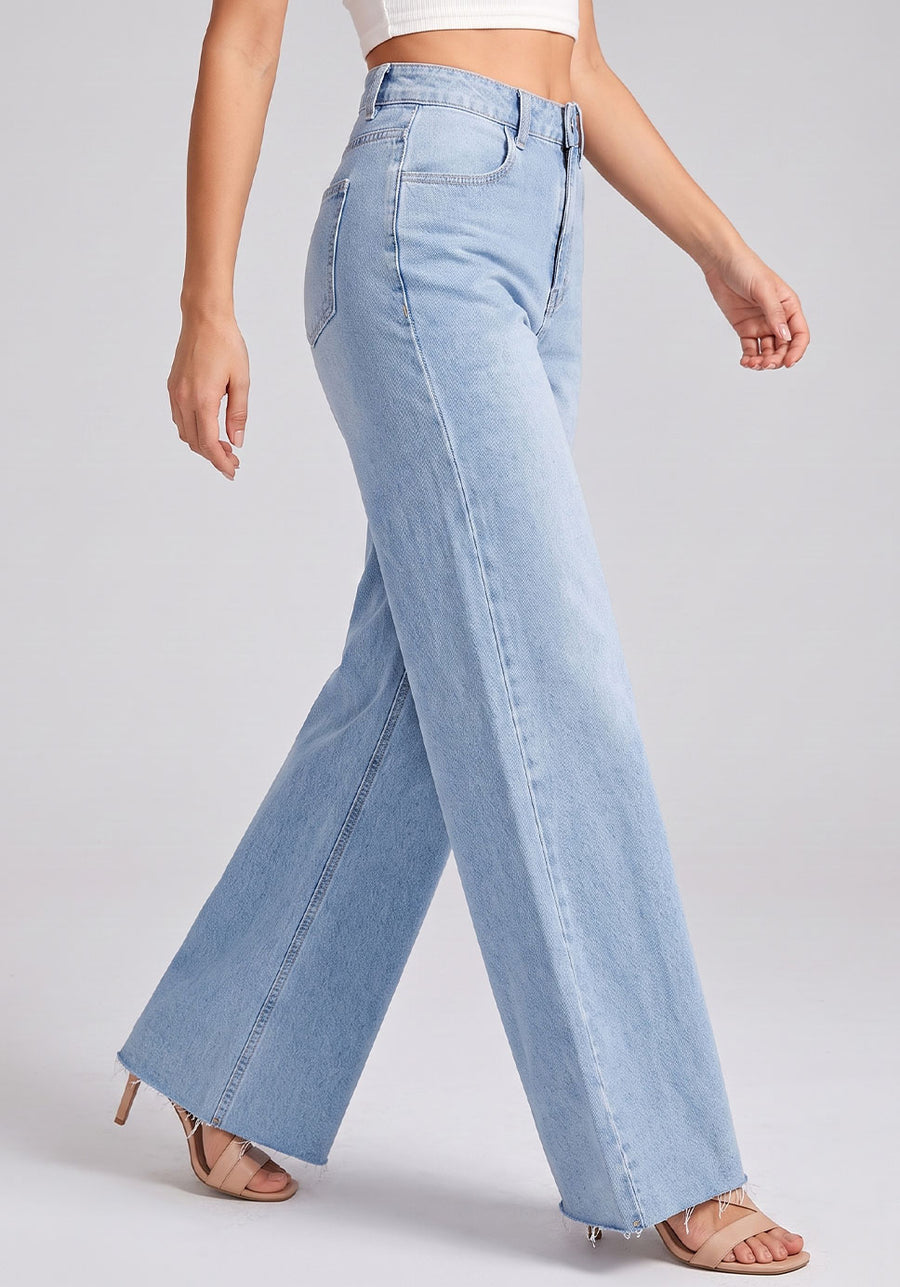 Raw Edge Romance Flared Wide Legs – Light Blue