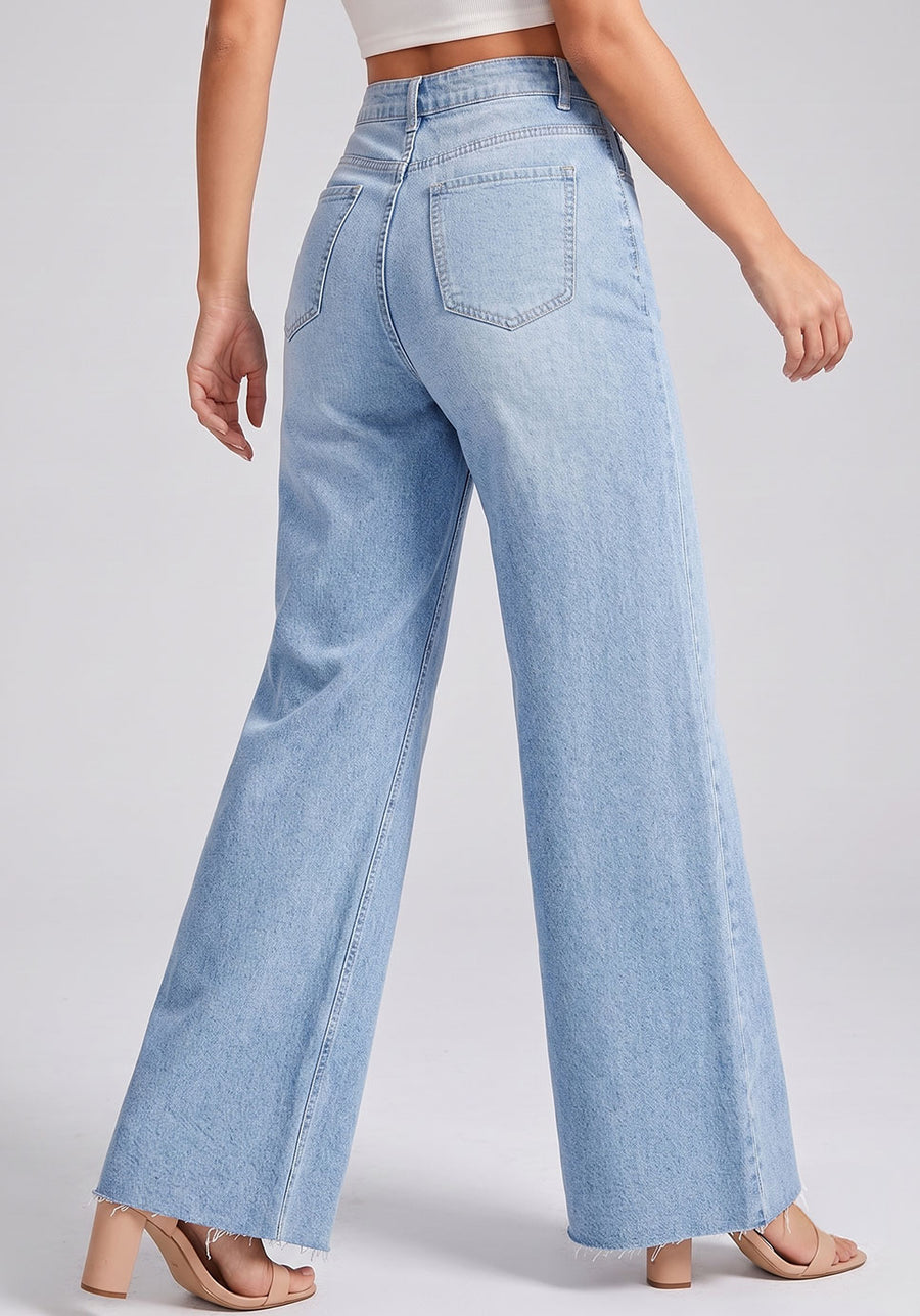 Raw Edge Romance Flared Wide Legs – Light Blue