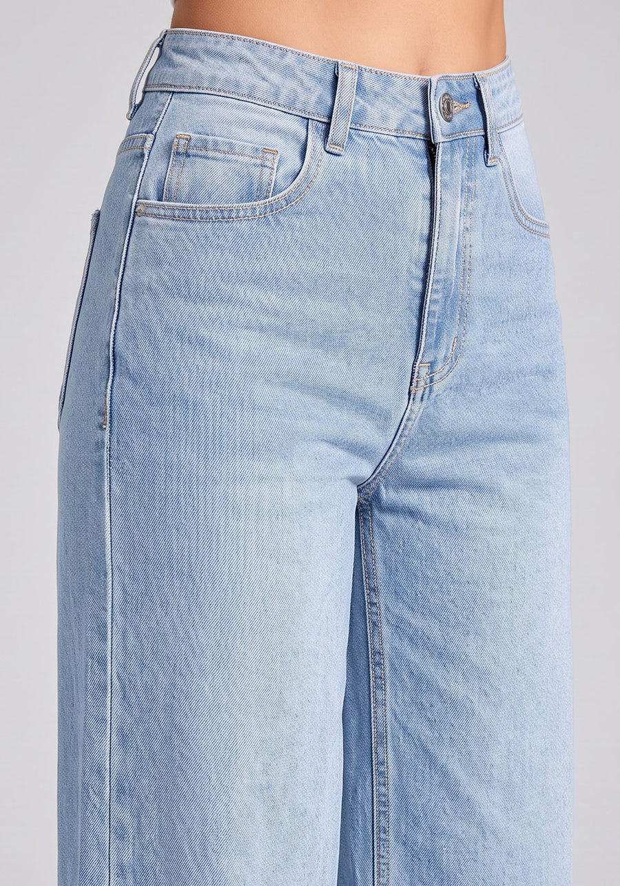 Raw Edge Romance Flared Wide Legs – Light Blue