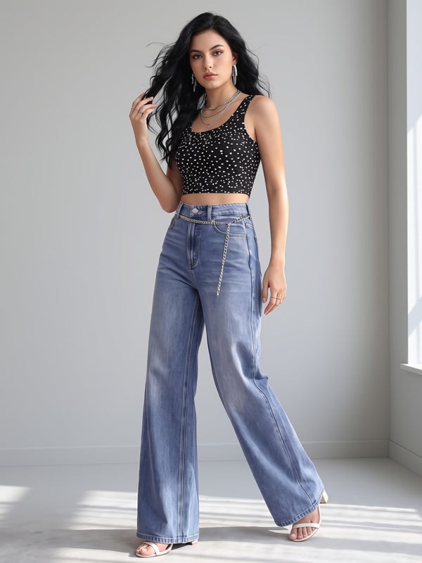 Long Story Tall Flared Wide Legs – Blue