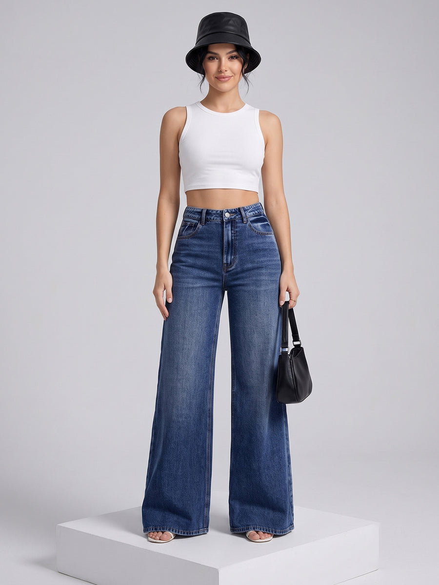 Long Story Tall Flared Wide Legs – Dark Blue