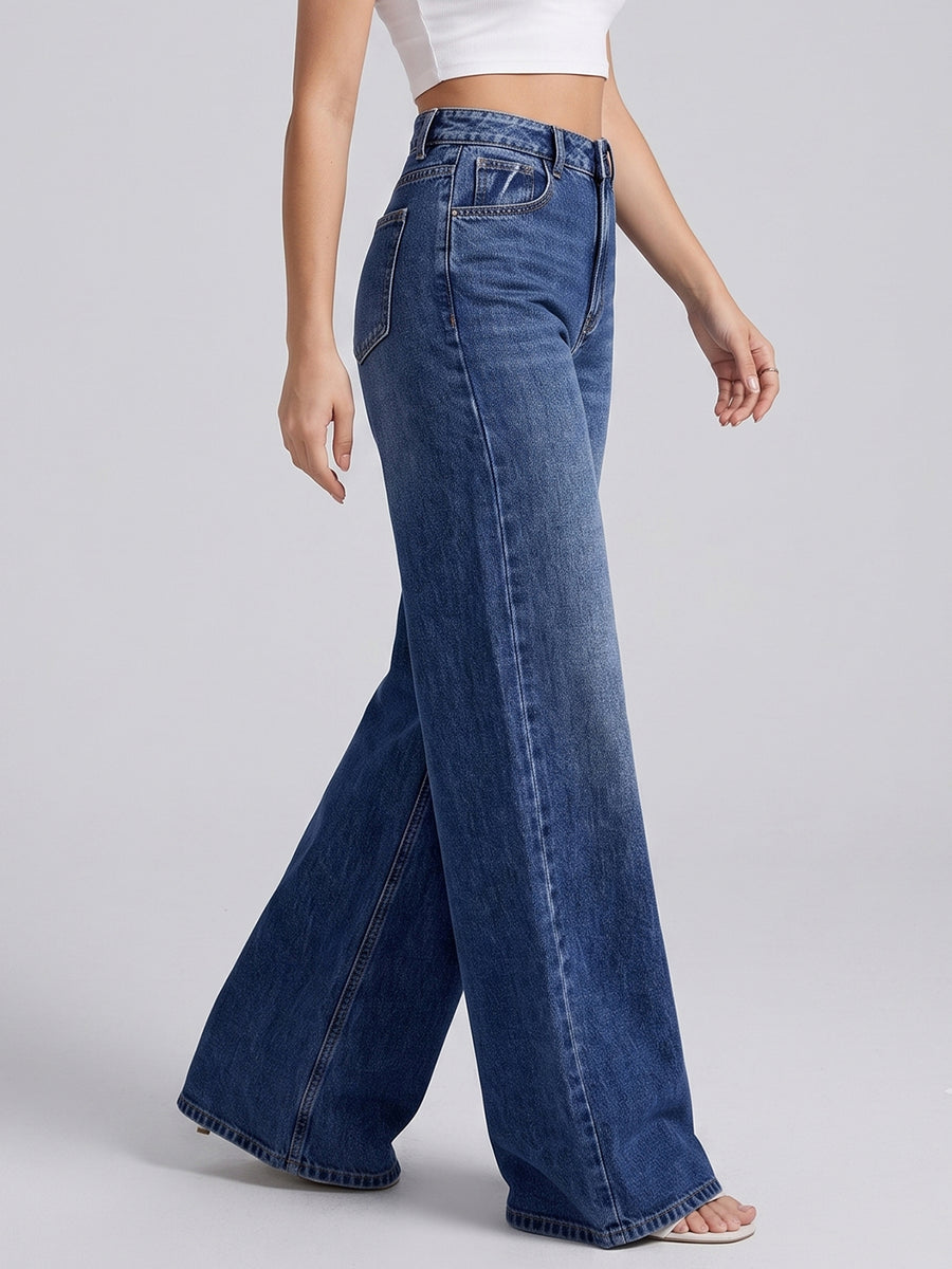 Long Story Tall Flared Wide Legs – Dark Blue