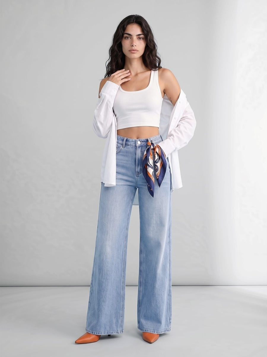 Long Story Tall Flared Wide Legs – Light Blue