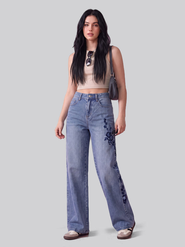 Indigo Ink Vine Straight Jeans