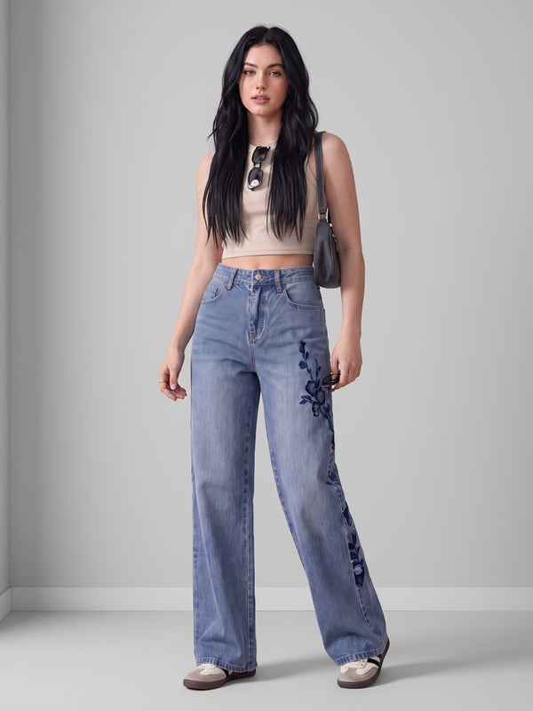 Indigo Ink Vine Straight Jeans