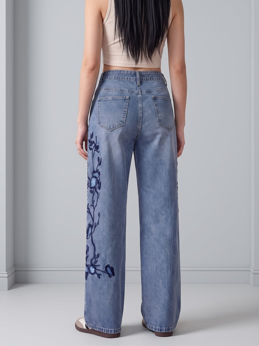 Indigo Ink Vine Straight Jeans