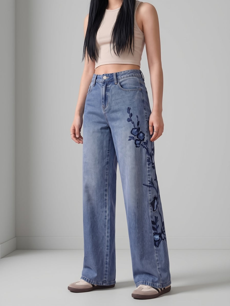 Indigo Ink Vine Straight Jeans