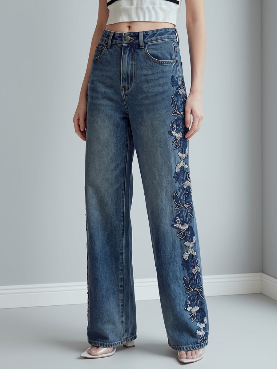 Moonlit Floral Straight Jeans