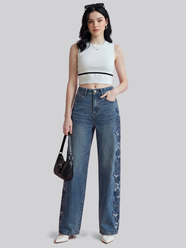Moonlit Floral Straight Jeans