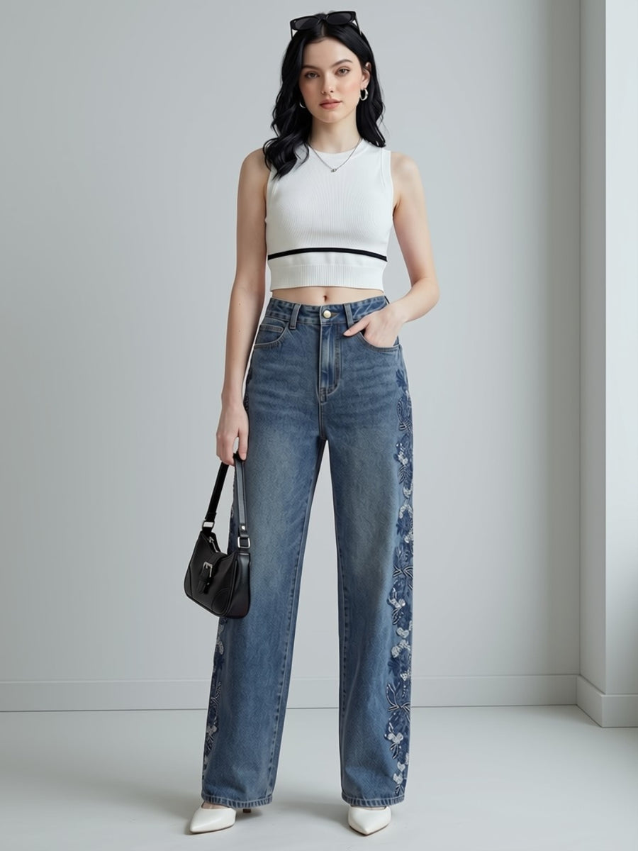 Moonlit Floral Straight Jeans