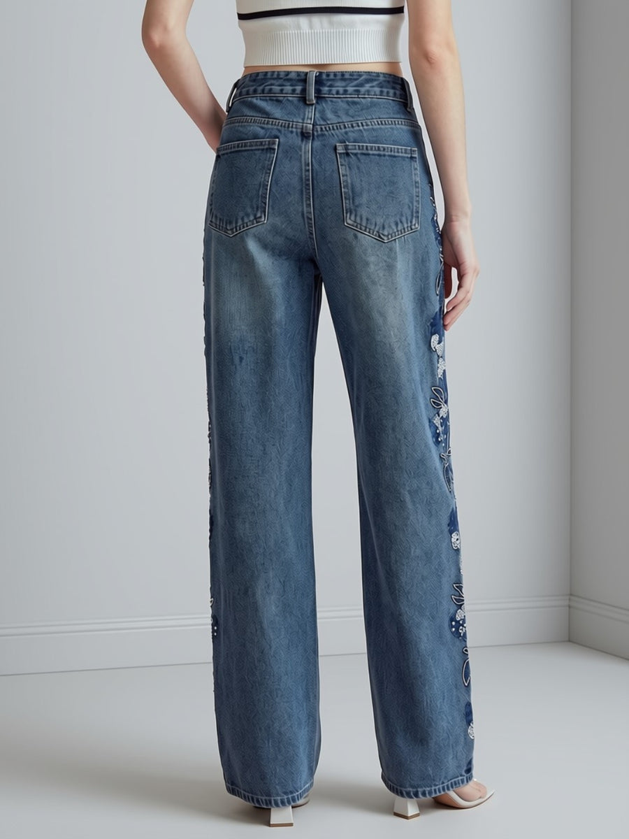 Moonlit Floral Straight Jeans